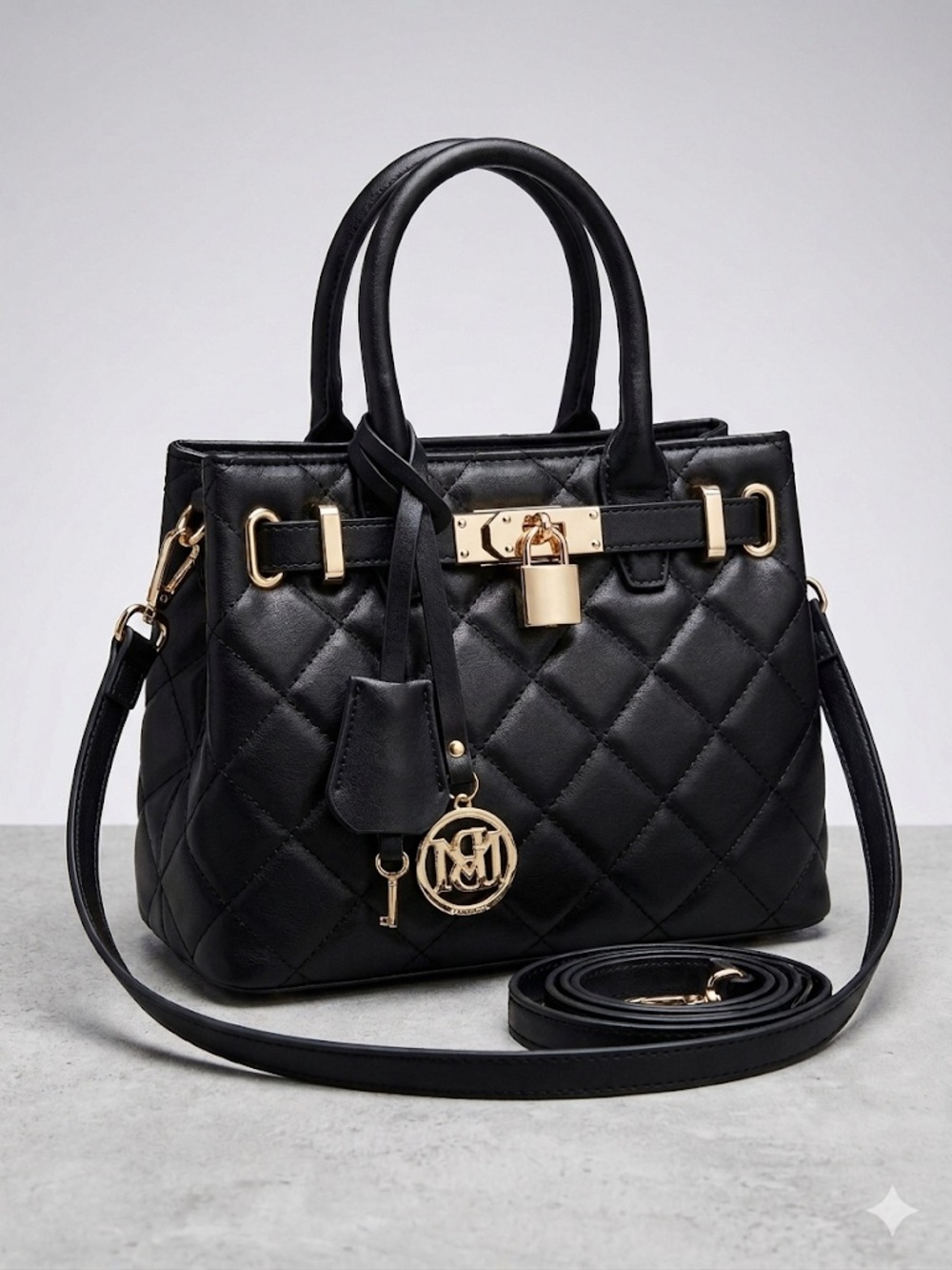 (NWT!) BADGLEY MISCHKA- Black Quilted Satchel with Gold Hardware